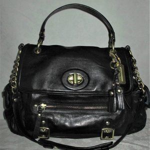 COACH Sydney Large Black Leather Satchel Bag w Tassels 14614